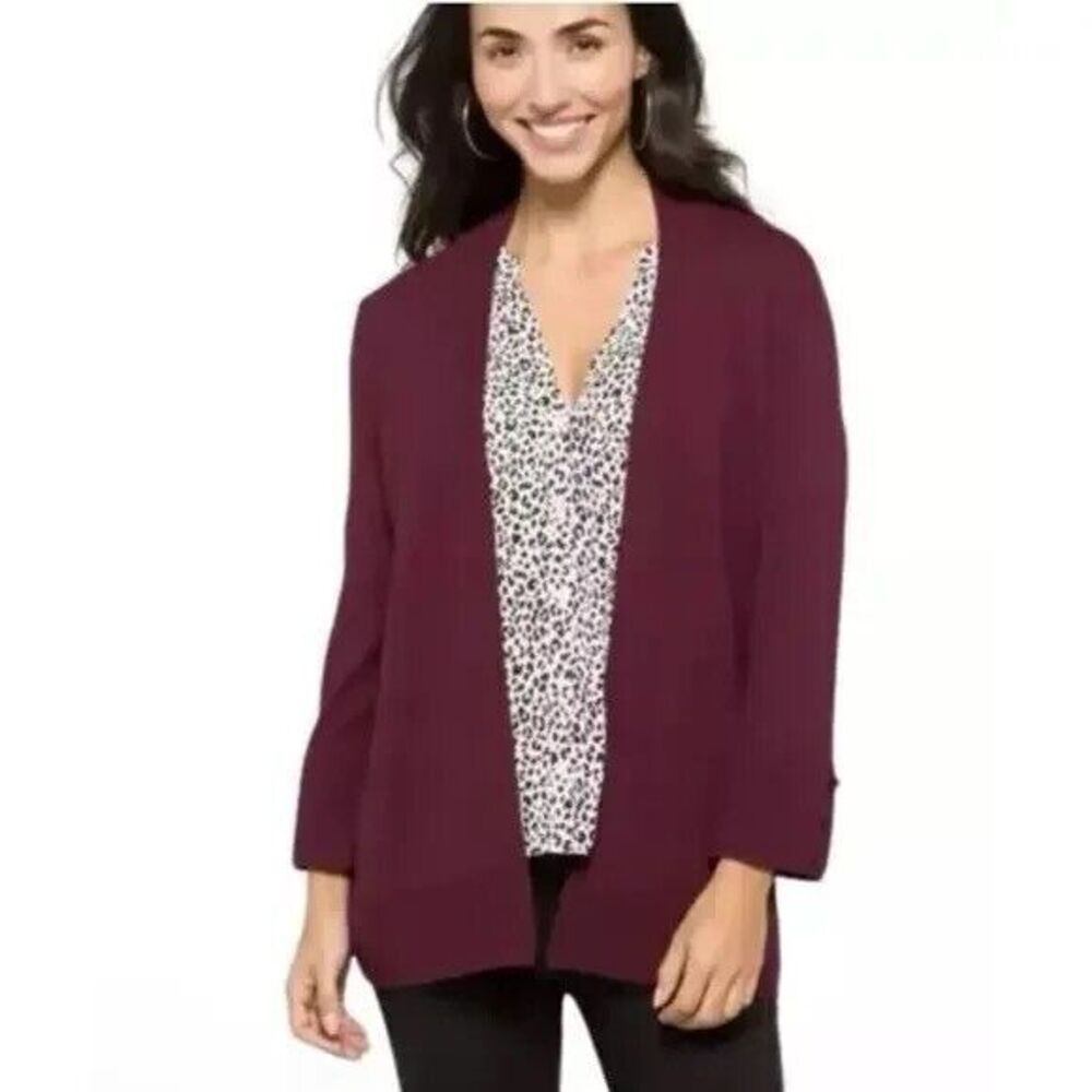 EVOLUTION BY CYRUS Myna Open Cardigan S Sweater Ancho Chili Purple NEW Tag B2